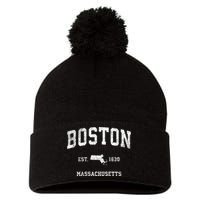 Boston Massachusetts Ma Vintage Sports Pom Pom 12in Knit Beanie