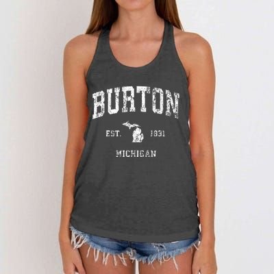 Burton Michigan MI Vintage Athletic Sports Women's Knotted Racerback Tank