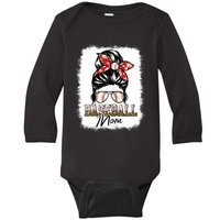 Baseball Mom Messy Bun Mama Baseball Game Day Mothers Day Baby Long Sleeve Bodysuit