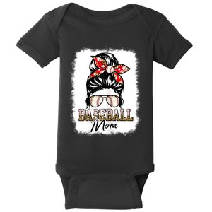 Baseball Mom Messy Bun Mama Baseball Game Day Mothers Day Baby Bodysuit