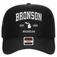 Bronson Michigan Mi Vintage Athletic Sports High Crown Mesh Back Trucker Hat