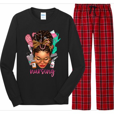 Black Melanin Nurse Black History Month Afro Hair Long Sleeve Pajama Set