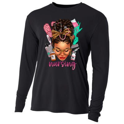 Black Melanin Nurse Black History Month Afro Hair Cooling Performance Long Sleeve Crew