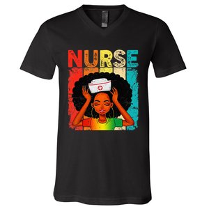 Black Man Nurse Afro Black History Month Juneteenth V-Neck T-Shirt