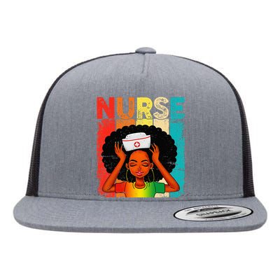 Black Man Nurse Afro Black History Month Juneteenth Flat Bill Trucker Hat