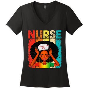 Black Man Nurse Afro Black History Month Juneteenth Women's V-Neck T-Shirt