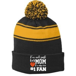 Basketball Mom Number One Fan Basketball Mothers JT Stripe Pom Pom Beanie