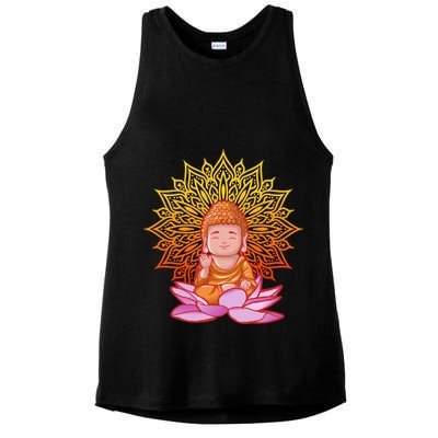 Buddha Monk Namaste Day Smile Happy Laugh Buddhism Gift Ladies PosiCharge Tri-Blend Wicking Tank