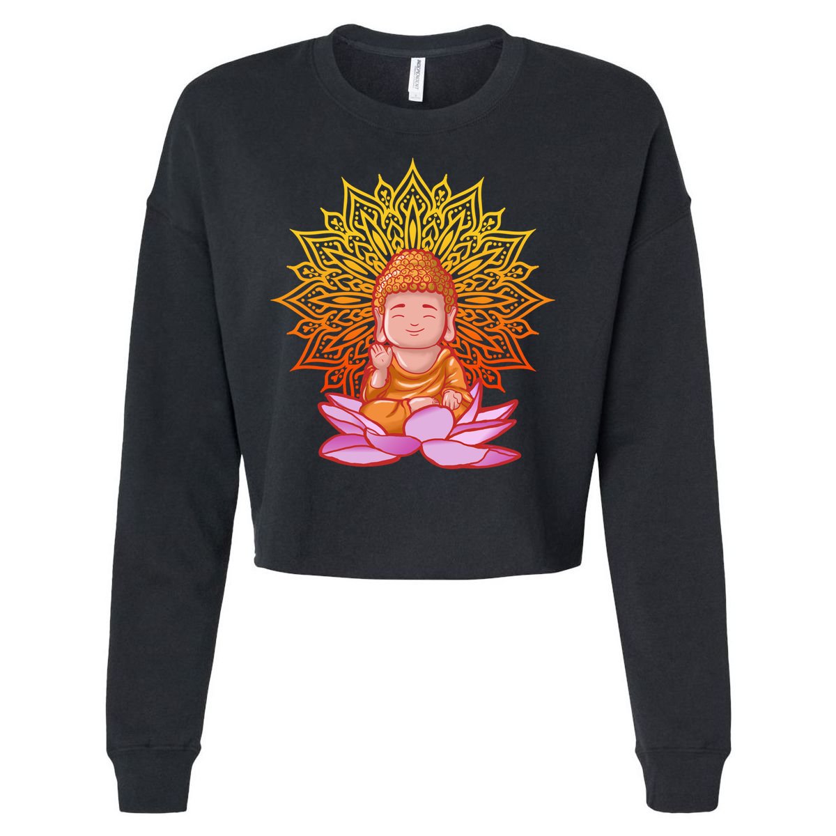 Buddha Monk Namaste Day Smile Happy Laugh Buddhism Gift Cropped Pullover Crew