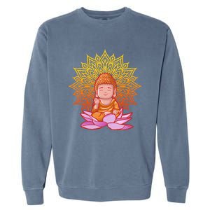 Buddha Monk Namaste Day Smile Happy Laugh Buddhism Gift Garment-Dyed Sweatshirt