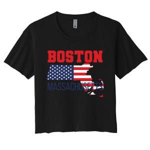 Boston Massachusetts New England Cape Cod Usa Flag Sports Women's Crop Top Tee