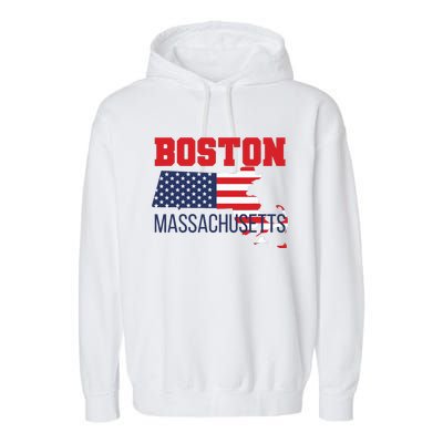 Boston Massachusetts New England Cape Cod Usa Flag Sports Garment-Dyed Fleece Hoodie