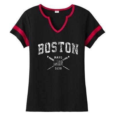 Boston Ma Nautical Vintage Us Flag Ladies Halftime Notch Neck Tee