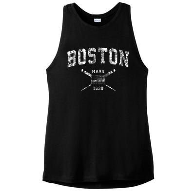 Boston Ma Nautical Vintage Us Flag Ladies PosiCharge Tri-Blend Wicking Tank