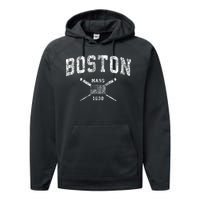 Boston Ma Nautical Vintage Us Flag Performance Fleece Hoodie