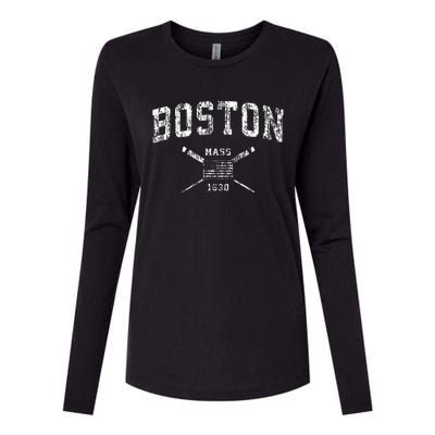 Boston Ma Nautical Vintage Us Flag Womens Cotton Relaxed Long Sleeve T-Shirt