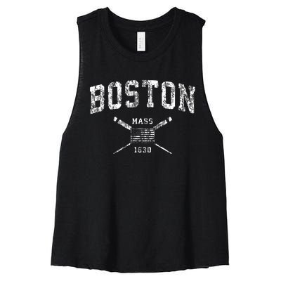 Boston Ma Nautical Vintage Us Flag Women's Racerback Cropped Tank