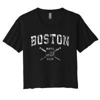 Boston Ma Nautical Vintage Us Flag Women's Crop Top Tee