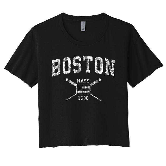 Boston Ma Nautical Vintage Us Flag Women's Crop Top Tee