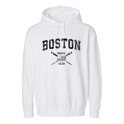 Boston Ma Nautical Vintage Us Flag Garment-Dyed Fleece Hoodie