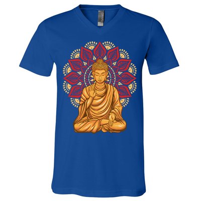 Buddha Monk Namaste Buddha Day Smile Happy Laugh Buddhism Cool Gift V-Neck T-Shirt