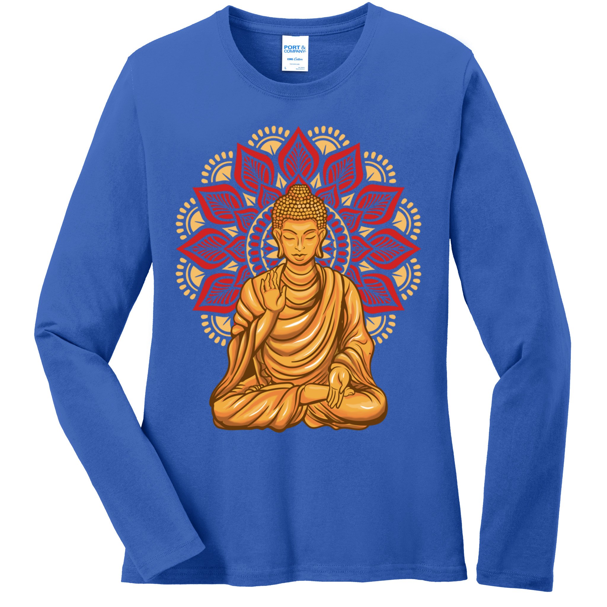 Buddha Monk Namaste Buddha Day Smile Happy Laugh Buddhism Cool Gift Ladies Long Sleeve Shirt