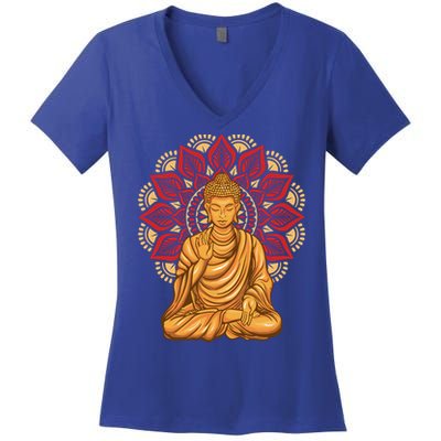 Buddha Monk Namaste Buddha Day Smile Happy Laugh Buddhism Cool Gift Women's V-Neck T-Shirt