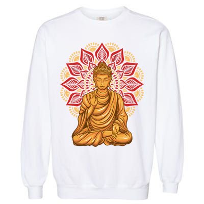 Buddha Monk Namaste Buddha Day Smile Happy Laugh Buddhism Cool Gift Garment-Dyed Sweatshirt