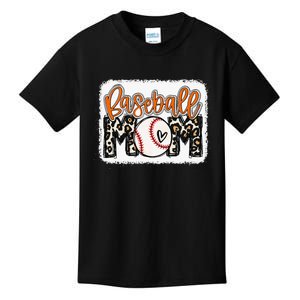 Baseball Mom Orange Leopard Baseball Mama Kids T-Shirt