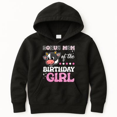 Bonus Mom Of The Birthday Girl Farm Barnyard Party Cow Lover Kids Hoodie