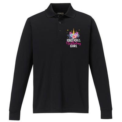 Bonus Mom Of The Birthday Mothers Day Unicorn Birthday Performance Long Sleeve Polo