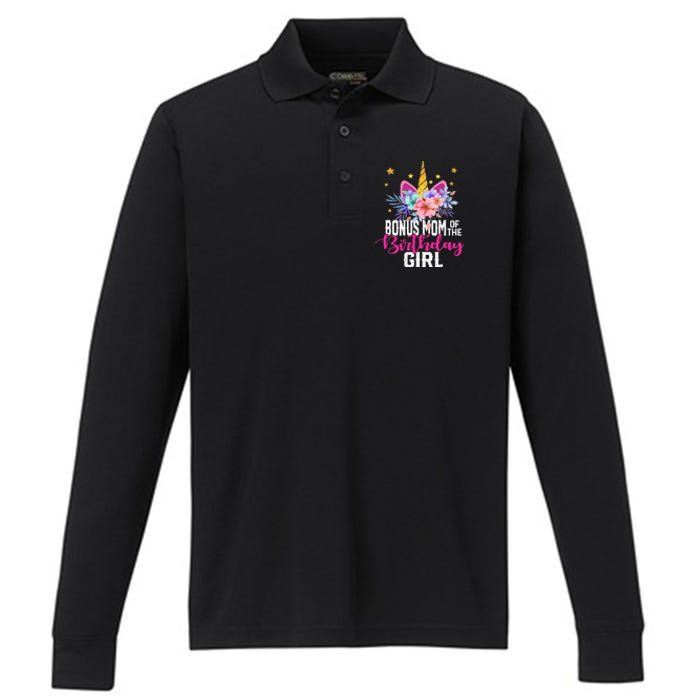 Bonus Mom Of The Birthday Mothers Day Unicorn Birthday Performance Long Sleeve Polo