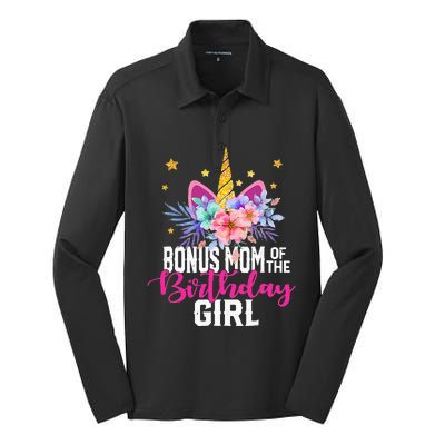 Bonus Mom Of The Birthday Mothers Day Unicorn Birthday Silk Touch Performance Long Sleeve Polo