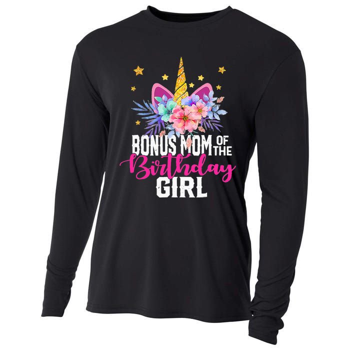 Bonus Mom Of The Birthday Mothers Day Unicorn Birthday Cooling Performance Long Sleeve Crew