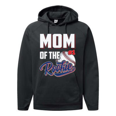 Baseball Mom of Rookie 1 Years old Team 1st Birthday Performance Fleece Hoodie