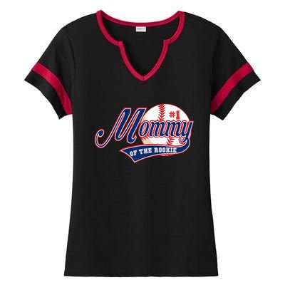 Baseball Mom of Rookie 1 Years old Team 1st Birthday Ladies Halftime Notch Neck Tee