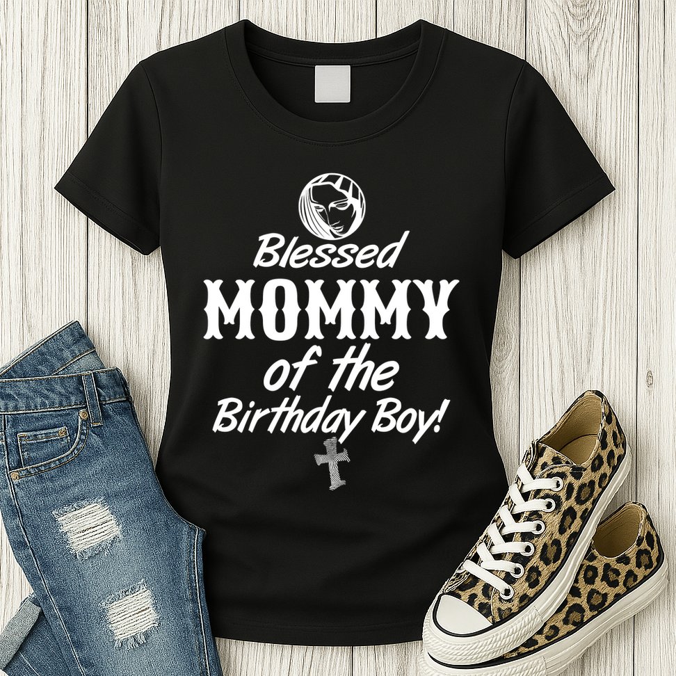 Blessed Mommy Of The Birthday Boy Womens T-Shirt