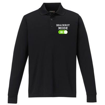 Brainrot Mode On Mental Overdrive Mind Overloaded Obsessed Performance Long Sleeve Polo