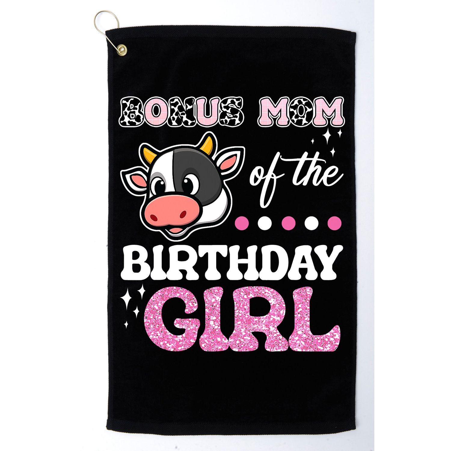 Bonus Mom Of The Birthday Girl Farm Cow Lover Golf Towel