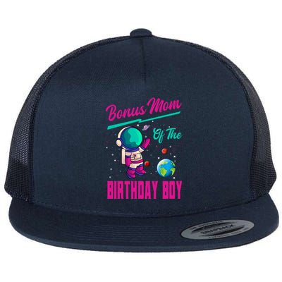 Bonus Mom Of The Birthday Space Party Planet Astronaut Cool Gift Flat Bill Trucker Hat