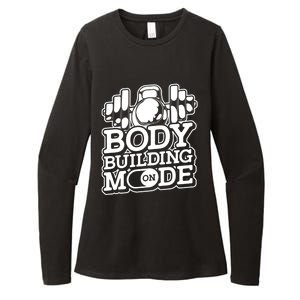 Bodybuilding Mode On Cute Gift Fitness Barbell Workout Bodybuilder Gift Womens CVC Long Sleeve Shirt