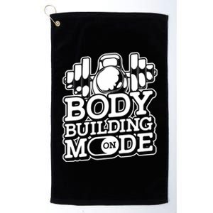 Bodybuilding Mode On Cute Gift Fitness Barbell Workout Bodybuilder Gift Platinum Collection Golf Towel