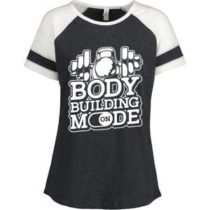 Bodybuilding Mode On Cute Gift Fitness Barbell Workout Bodybuilder Gift Enza Ladies Jersey Colorblock Tee