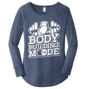 Bodybuilding Mode On Cute Gift Fitness Barbell Workout Bodybuilder Gift Women's Perfect Tri Tunic Long Sleeve Shirt