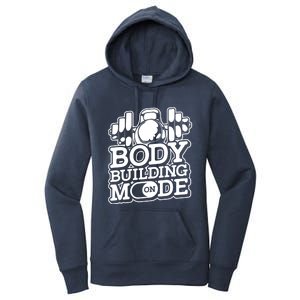 Bodybuilding Mode On Cute Gift Fitness Barbell Workout Bodybuilder Gift Women's Pullover Hoodie