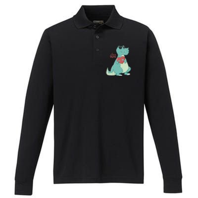 Be Mine Outfit With Cool Dinosaur Gift Performance Long Sleeve Polo