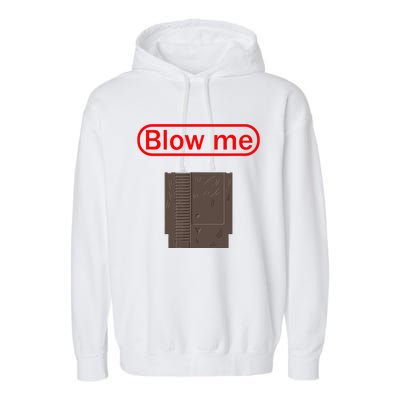 Blow Me Old School Gamer Cartridge Funny Video Gaming Gift Garment-Dyed Fleece Hoodie