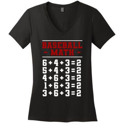 Baseball Math Operation Double Play Mathematician Women's V-Neck T-Shirt