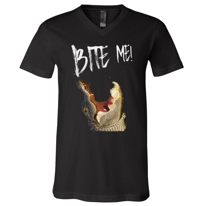 Bite Me! Printed Alligator Vintage V-Neck T-Shirt