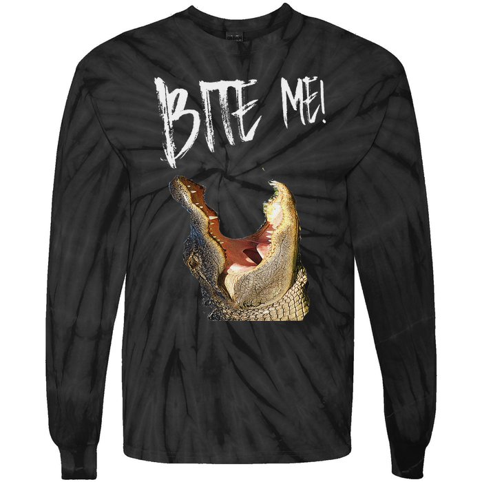 Bite Me! Printed Alligator Vintage Tie-Dye Long Sleeve Shirt